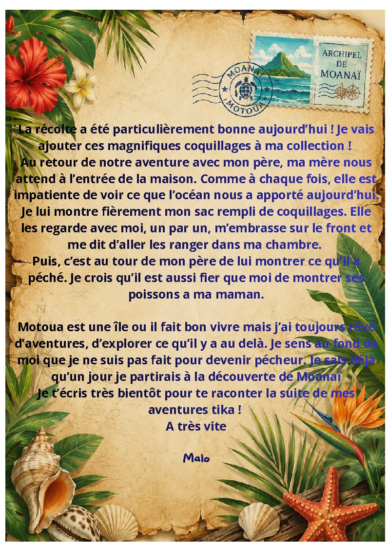 Deuxième page de la lettre de Malo sur son papier tropical décoré