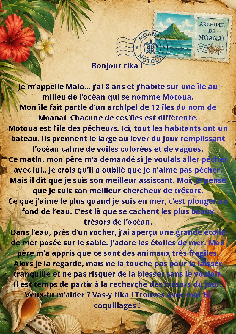 Première page de la lettre de Malo sur son papier tropical décoré
